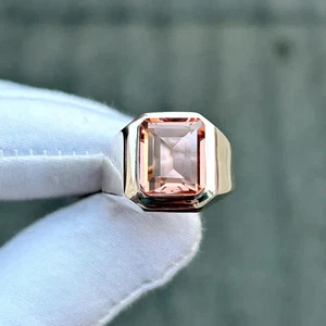 925 Sterling Silver Morganite Ring Boho Signet Style Women’s Statement Jewelry - Picture 1 of 7