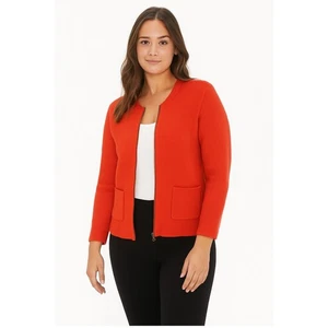 Ann Taylor LOFT Orange Cotton Knit Full Zip Cardigan Pockets S Academia 65-28 - Picture 1 of 15