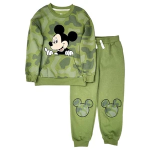 Boys Green Camo Mickey Mouse Sweatshirt & Sweatpants Outfit - Picture 1 of 2