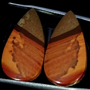 Natural Polygram Jasper Earrings Supply Pear Cabochon Pair 14.30 Cts 12X22X3MM - Picture 1 of 6