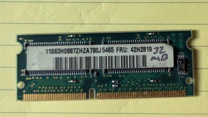 Laptop Memory - RAM - 32 MB SO-DIMM 144-pin SD-RAM 3.3V  PC-66 FRU: 42H2819 - Picture 1 of 3