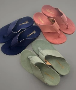 Spenco Flip Flops Womens Sz 6.5 Hampton Suede Navy Turquoise Pink Comfort Sandal - Picture 1 of 17