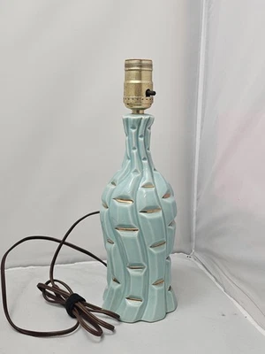 Винтажная современная керамическая настольная лампа середины века 12 дюймов MCM ретро декор золотые акценты - Изображение 1 из 4