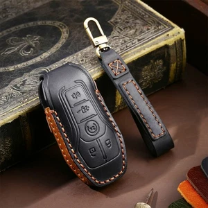 Leather Key Cover Remote Engine Start Fob Smart For 2015-2017 Ford F150 5 Button - Foto 1 di 11