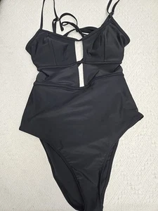 One-Piece Swimsuit Black Cutouts In Cleavage Low Back Sz M Classic Sexy NWT - Picture 1 of 9