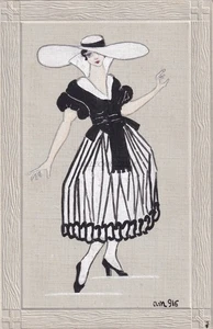 CARTOLINA DISEGNATA E COLORATA A MANO - Donna 1916 Gouache Tempera Matita - Picture 1 of 2