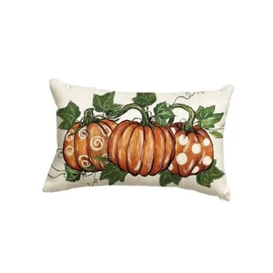 Fall Pumpkin Throw Pillow Cover, 12x20 Inch Seasonal Autumn Thanksgiving White - Picture 1 of 7