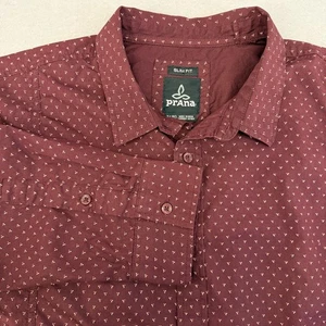 Prana Lukas Shirt Mens XL Slim Fit Maroon Long Sleeve AOP Cotton Button Up - Picture 1 of 17