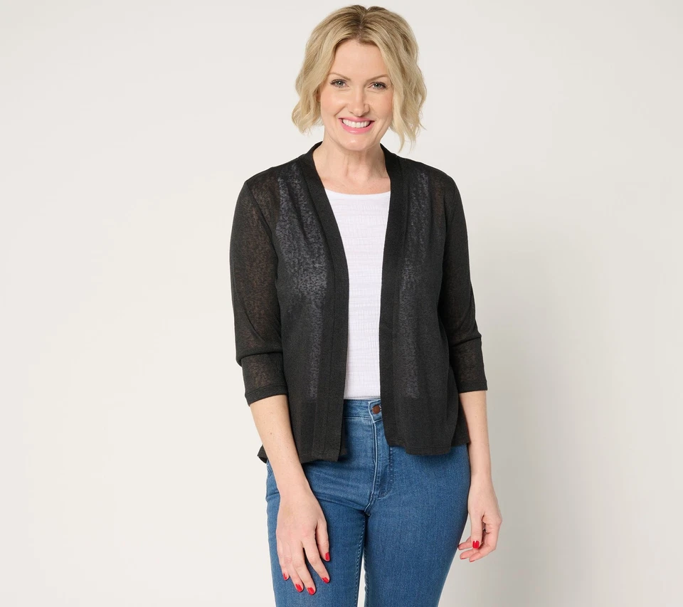 Cárdigan tejido Denim & Co. Essentials manga 3/4 negro 1X nuevo Foto 1 de 1