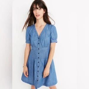 Vestido MADEWELL Denim Daylily Talla 2 Botones Frontal Mangas Abullonadas Años 70 Ambiente Boho - Imagen 1 de 9