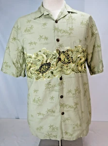 Camisa Hawaiana Para Hombres Hilo Hattie Talla M Verde Tortugas Marinas Botón SS Aloha Usada en Excelente Condición - Imagen 1 de 10