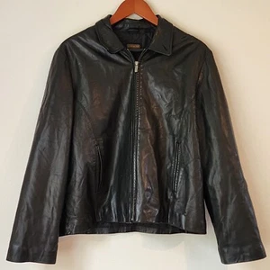 Coach, Damen Lederjacke mit Reißverschluss, Kragen, schwarz/braun, Größe L, 100% Leder - Bild 1 von 11