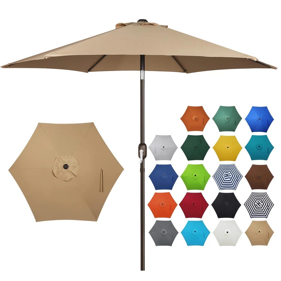 Blissun 7.5 FT Outdoor Market Patio Umbrella With Push Button Tilt and Crank Tan