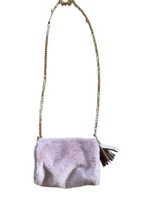 Love Vegan Purse Fur Blush Pink Small Gold Hardware Cylinder - Picture 1 of 9