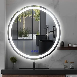 24" LED round Bathroom Mirror – Front & Backlit Lighted Vanity Mirror, Wall-Moun - Picture 1 of 9