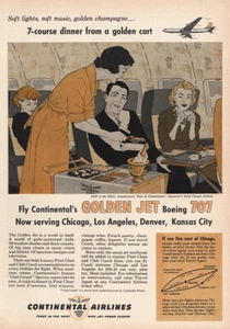 1959 Continental Airlines: 7 Course Dinner Golden Cart Vintage Print Ad - Picture 1 of 1