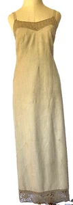 VTG  80s Alberta Ferretti Tan Wool Long Dress W/ Beadwork & Back Slit SZ 8 - Picture 1 of 17
