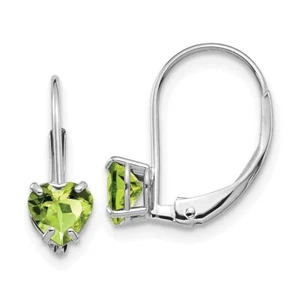 17mm 14k White Gold 5mm Heart Peridot Leverback Earrings - Picture 1 of 4
