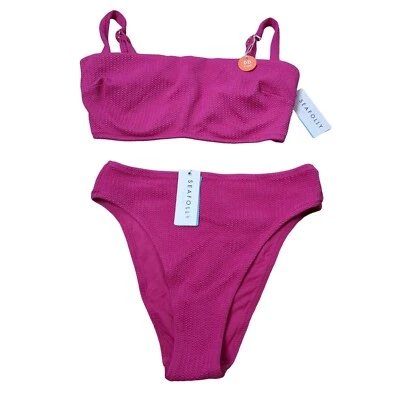 Bikini Seafolly Mujer 10 Rosa DD Top Corte Alto Legline 2 Piezas Texturizado Buceo Mar Foto 1 de 4