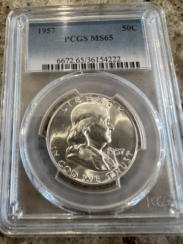 1957 P 50c Franklin Half Dollar PCGS MS 65 🔥Fabulous Luster🔥Spot/Haze Free🔥 Cover