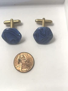 Bouchet Agate Wear Blue Cuff Links Vintage from  the Isle of Jersey - Picture 1 of 4