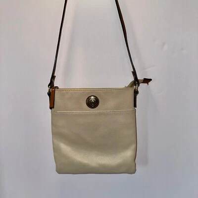 Tommy Hilfiger Crossbody Bag Purse Beige Faux Leather Small Travel - Image 1 of 4