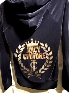 Y2K Vintage Juicy Couture Black Velour Zip Hoodie Gold Sequins Small - Bild 1 von 5