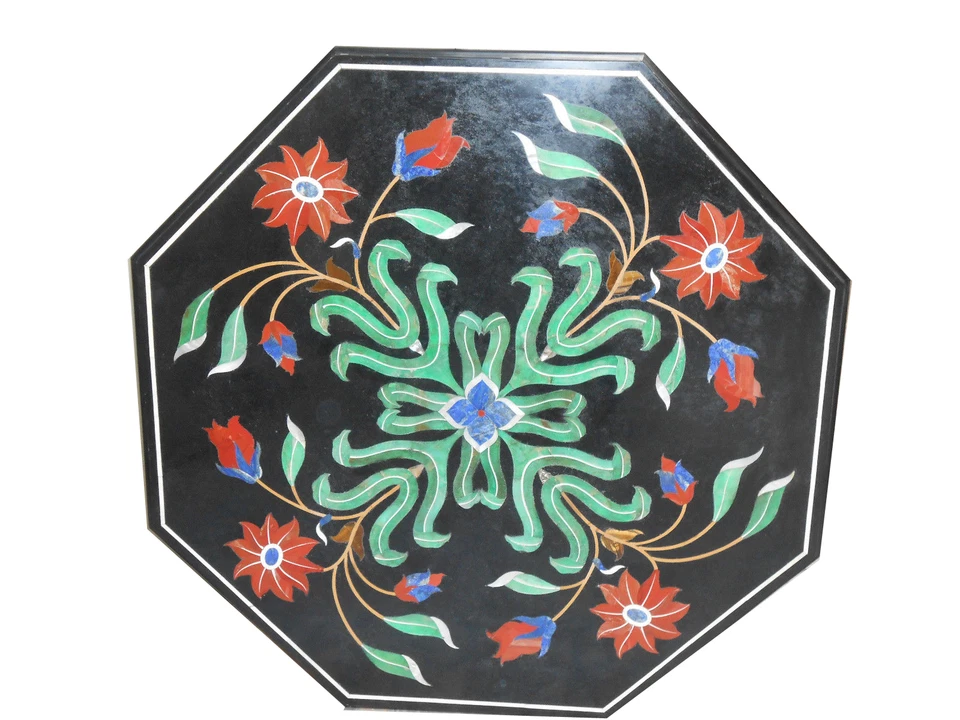 18" Marble Table Top Inlay Pietra Dura Handicraft Work Home Garden Decor - Image 1 of 1