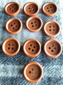Large Rust Brown Buttons 20mm Wooden 4 Hole Sewing Craft 10pcs