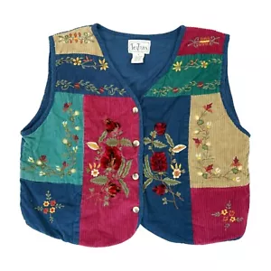 Vintage Tantrums Womens Vest Large Corduroy Embroidered Floral Boho Western - Picture 1 of 3