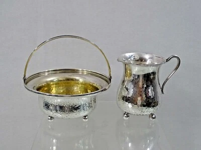 ANTIGUA CREMA DE PLATA ESTERLINA Y AZÚCAR MARTILLADA A MANO Whiting Mfg ESTÉTICA 1885 Foto 1 de 4