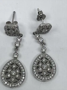 Sterling Silver 925 Bohemian Theme Signed Dangle Earrings Bright Finish - Picture 1 of 12