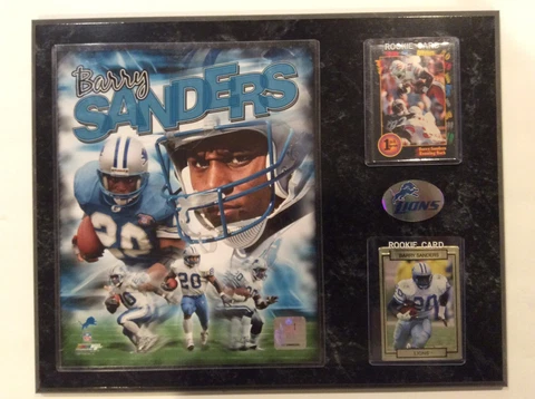 Barry Sanders #20 Detroit Lions (2) ROOKIE  Cards & Photo Plaque Cover