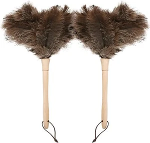 Ostrich Duster Fluffy Natural Feather Dusters with Wooden Handle Cleaning - Picture 1 of 7