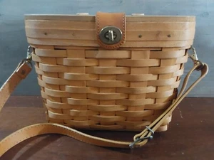 Cartera de canasta Longaberger vintage con forro y protector y correa de cuero tejida 1997 - Imagen 1 de 11