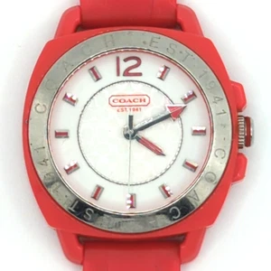 Coach W914 Boyfriend Silver Dial Red Rubber Strap Women's Watch Runs Great! - Picture 1 of 10