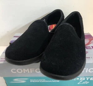 SKECHERS Go Step Lite Delight Women’s Shoes Slip On Suede Sneakers Black Sz 9.5 - Picture 1 of 8
