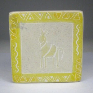 Carved Stone Jewelry Box Square Zebra Decor Trinket 2.8 Inch Yellow Lidded CHIP - Picture 1 of 12