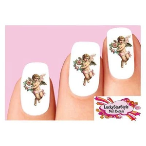 Wasserrutschen Nagel Aufkleber 20er Set - Viktorianischer Engel Cherub Flügel & Blumen - Bild 1 von 1