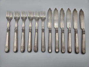 RARE WMF German Art Nouveau Jugendstil Silver I/O Fish cutlery 12pcs Set Floral - Picture 1 of 8