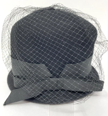 Vintage Zephyr Women's Pillbox Felt Hat With Netting Black - Image 1 of 4