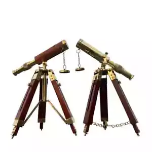 Set Of 2 Brass Red Pirate Spyglass Telescope Nautical Office Table\Desk Decor - Picture 1 of 5