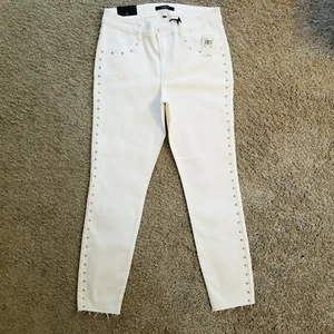 Numero Verona Crop 31 Mid Rise Studded Cropped White Skinny Women's Jeans  - Picture 1 of 11