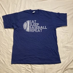 Essen, Schlafen, Baseball. Wiederholen. Herren XL blau T-Shirt grafisch bedruckt T-Shirt - Bild 1 von 8