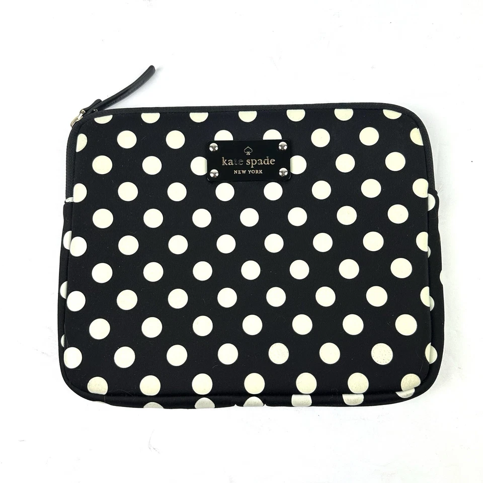 Kate Spade Mini Tablet Holder Sleeve Pouch Neoprene Black White Polka Dot Case - Image 1 of 4