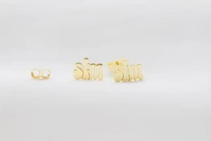 Three Letters Personalize Monogram Name Stud Earrings In Solid 10K Yellow Gold - Picture 1 of 4