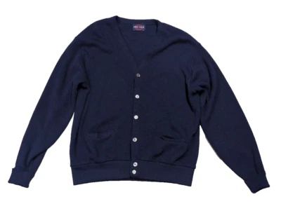 复古高尔夫开衫男式 L 海军蓝丙烯酸毛衣口袋 RatPack 垃圾桶 — 第 1/4 张图片