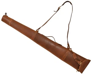 Real Tan Leather Gunslip Bag Shooting Hunting Shotgun Rifle Holster Carry Case - Picture 1 of 9