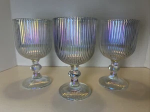 (3) Footed Iridescent Ribbed Drinking Glasses - Picture 1 of 5