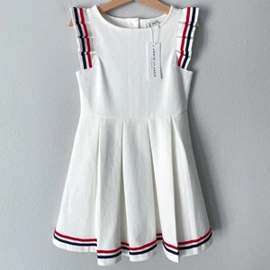 Janie and Jack Pleated Ponte Dress Size 6 Jet Ivory Red White Blue Preppy NWT - Picture 1 of 11